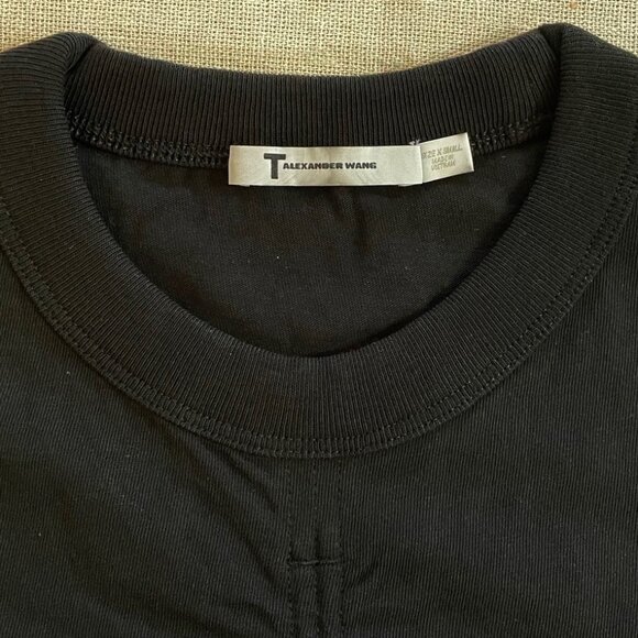 T by Alexander Wang, Short Sleeve Crop T-Shirt w/ Silk Ties , Black, XS - Picture 3 of 6